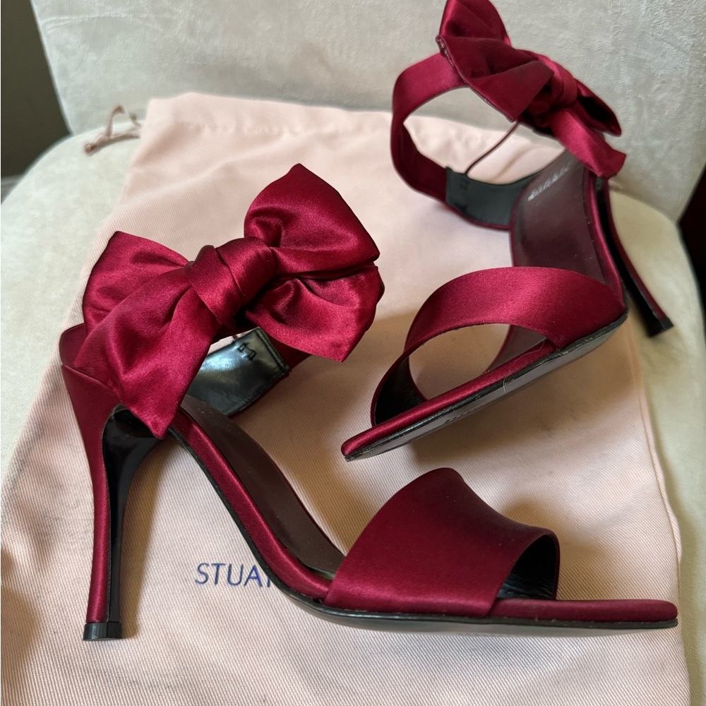 Stuart Weitzman Satin Bow Heels